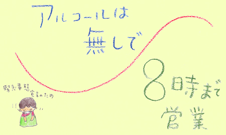 緊急事態宣言のため アルコールは無しで ８時まで営業